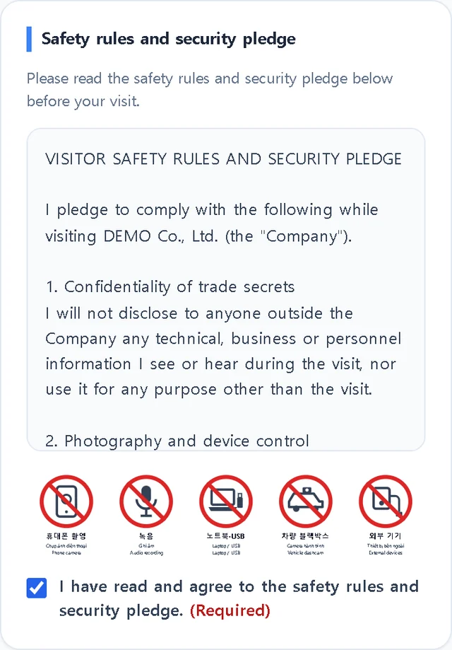 Safety rules · Security pledge