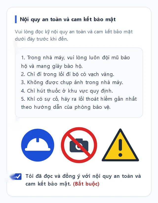 Safety rules and security pledge screen