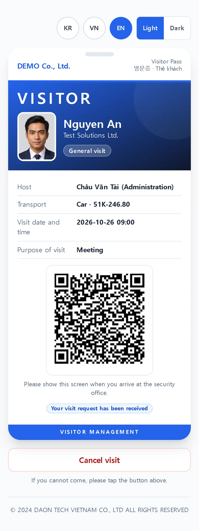 QR visitor pass